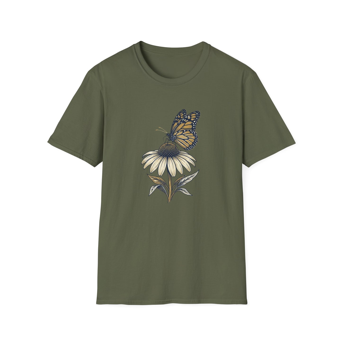 Monarch Butterfly on Daisy T-Shirt — Floral Nature Tee