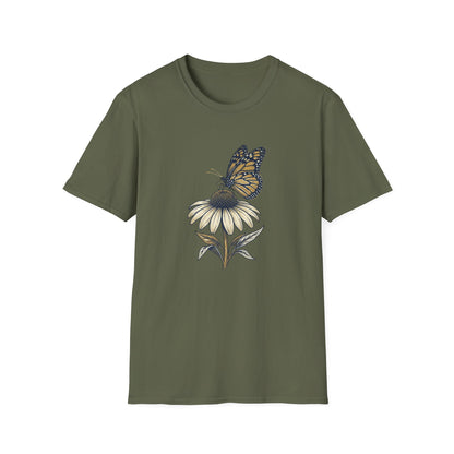 Monarch Butterfly on Daisy T-Shirt — Floral Nature Tee
